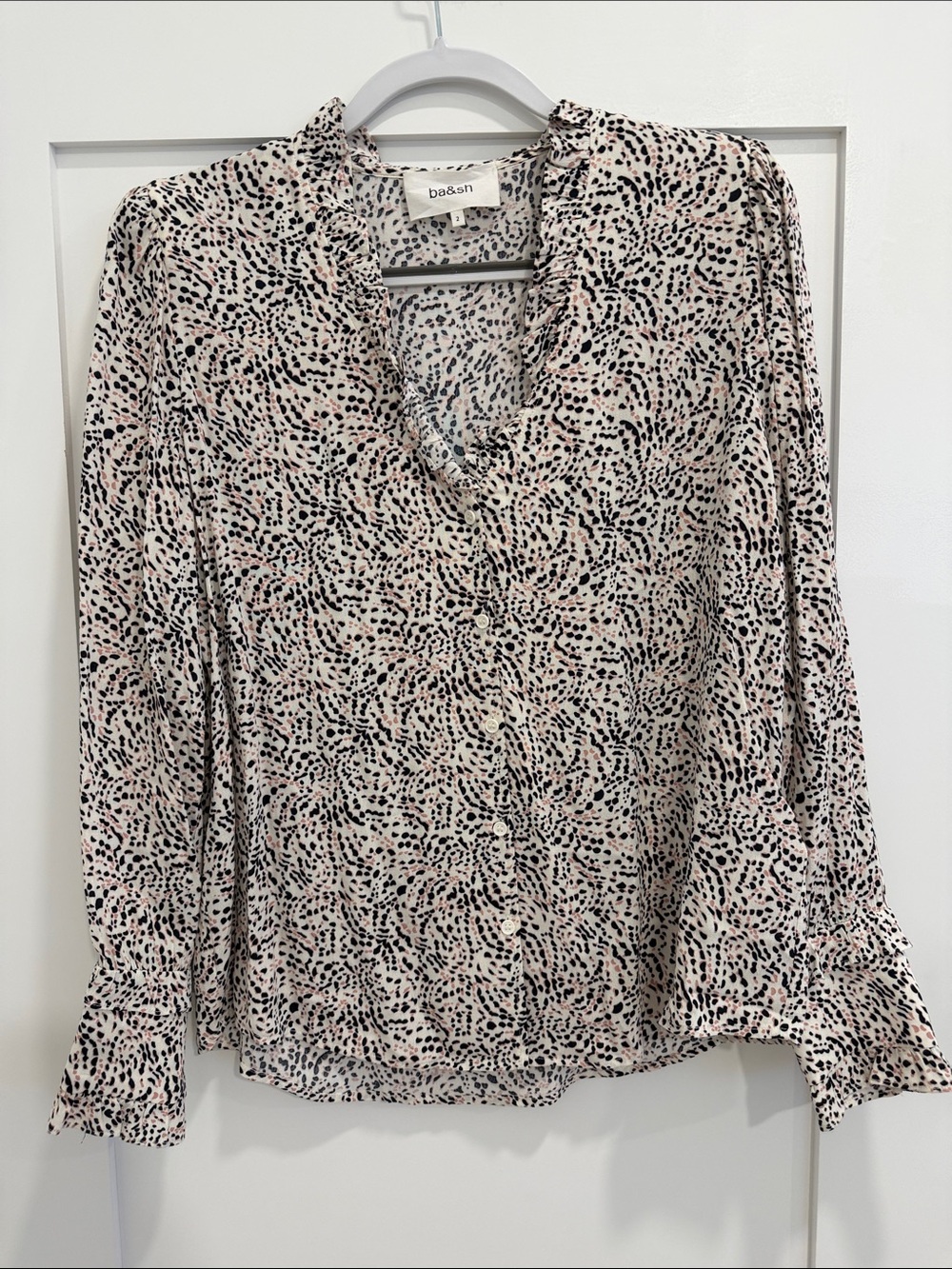 ba&sh Pink and Black Printed Button-Front Blouse Size2/Medium